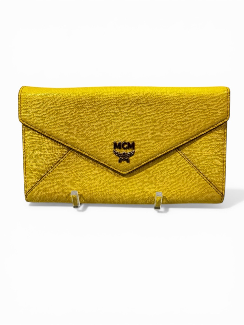 MCM Yellow Envelope Leather Clutch Wallet Wristlet with COA